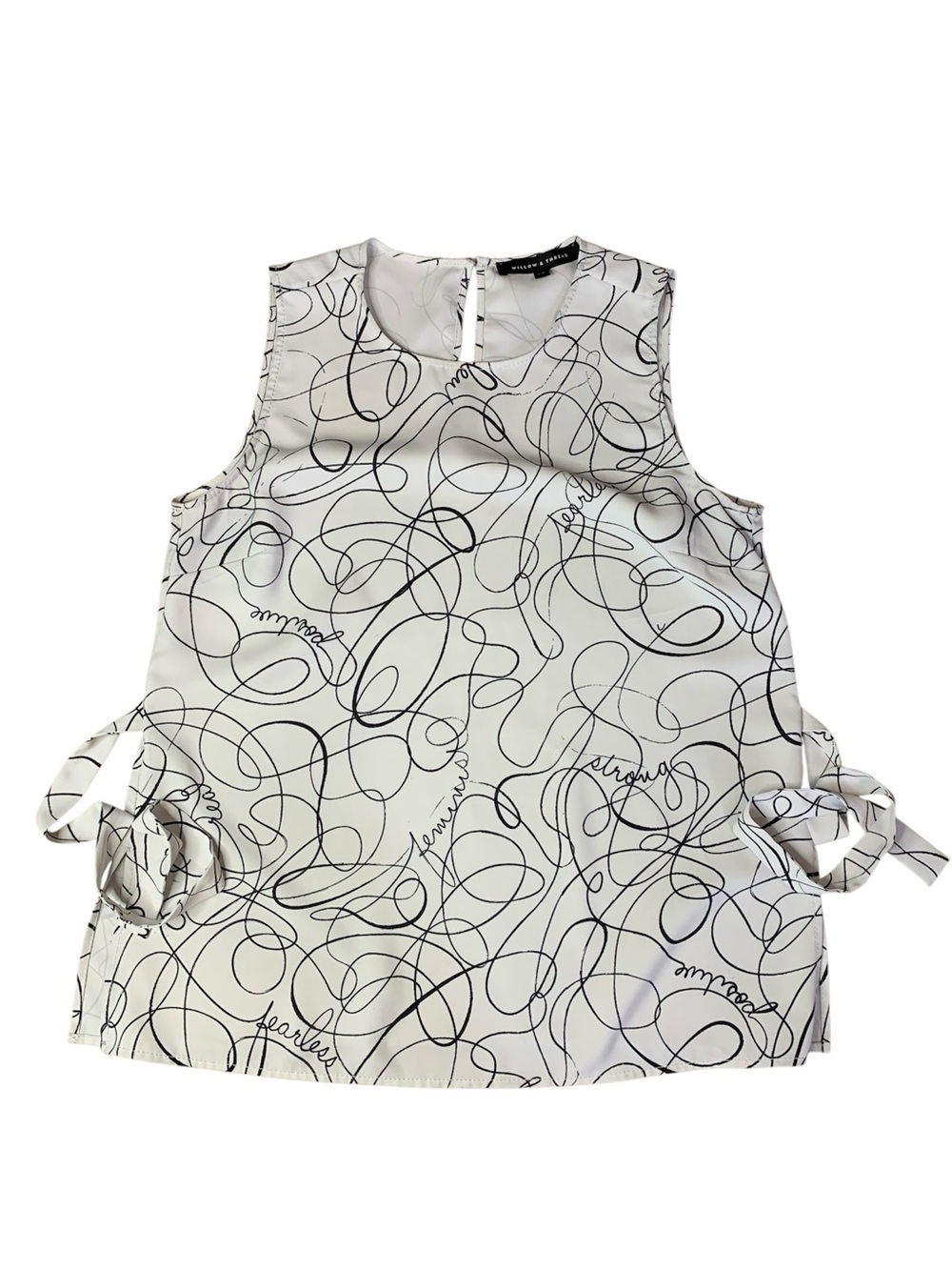 Willow & Thread White Graphic Doodle Sleeveless Blouse Medium